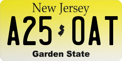 NJ license plate A25OAT