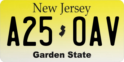 NJ license plate A25OAV