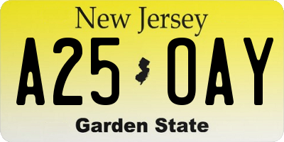 NJ license plate A25OAY
