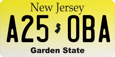 NJ license plate A25OBA