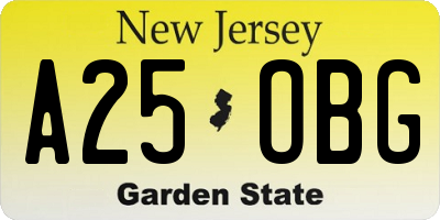 NJ license plate A25OBG