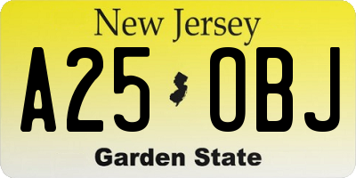 NJ license plate A25OBJ