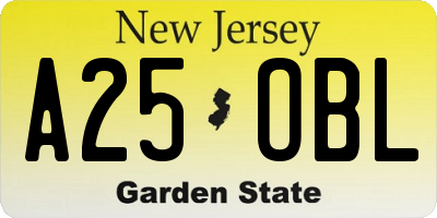 NJ license plate A25OBL