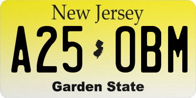 NJ license plate A25OBM