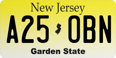 NJ license plate A25OBN