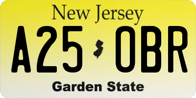 NJ license plate A25OBR
