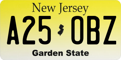 NJ license plate A25OBZ