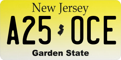 NJ license plate A25OCE
