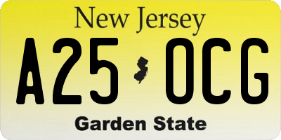 NJ license plate A25OCG