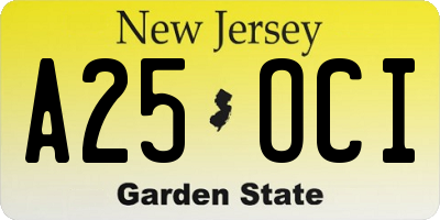 NJ license plate A25OCI