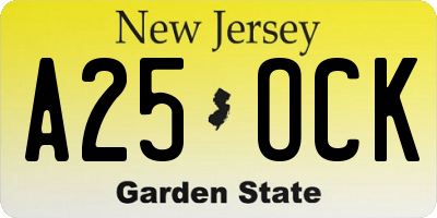 NJ license plate A25OCK