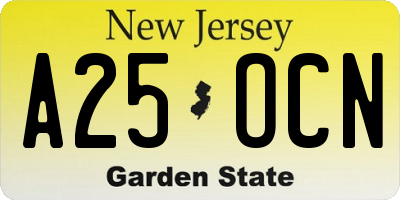 NJ license plate A25OCN
