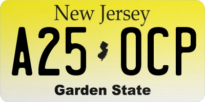 NJ license plate A25OCP