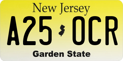 NJ license plate A25OCR
