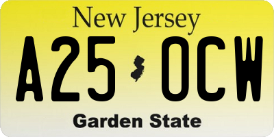 NJ license plate A25OCW