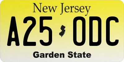 NJ license plate A25ODC