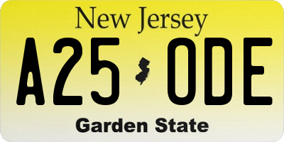 NJ license plate A25ODE