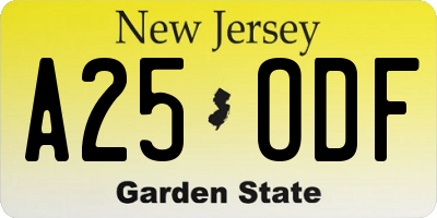 NJ license plate A25ODF