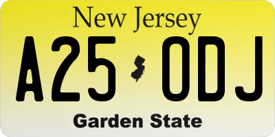 NJ license plate A25ODJ
