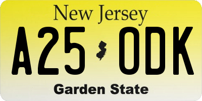 NJ license plate A25ODK