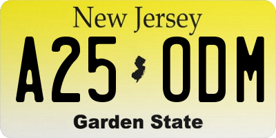 NJ license plate A25ODM
