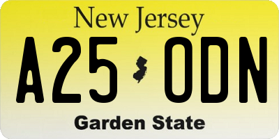 NJ license plate A25ODN