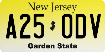 NJ license plate A25ODV
