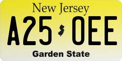 NJ license plate A25OEE