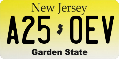 NJ license plate A25OEV