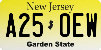 NJ license plate A25OEW