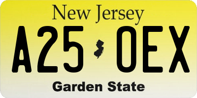 NJ license plate A25OEX