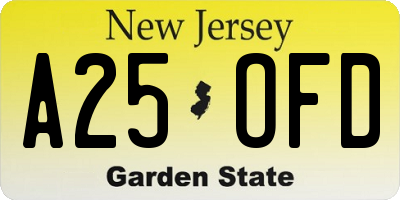 NJ license plate A25OFD