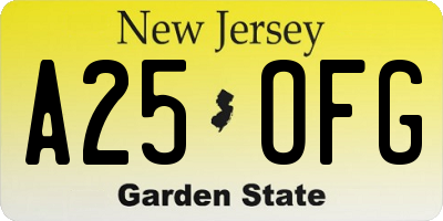NJ license plate A25OFG