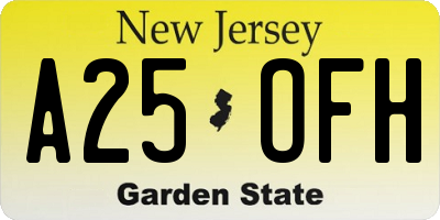 NJ license plate A25OFH