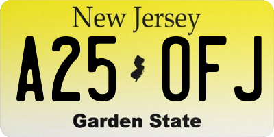 NJ license plate A25OFJ
