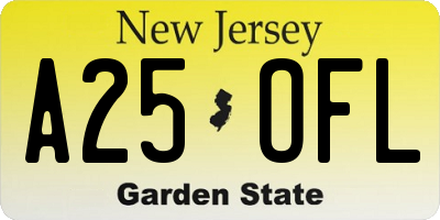 NJ license plate A25OFL