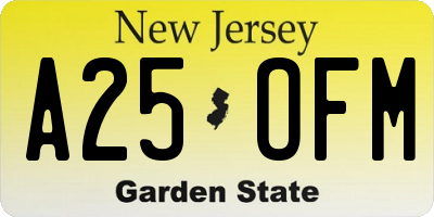 NJ license plate A25OFM