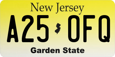 NJ license plate A25OFQ