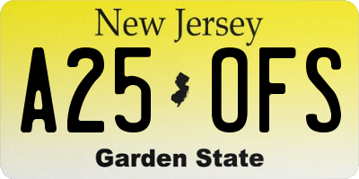 NJ license plate A25OFS