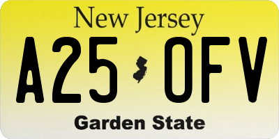 NJ license plate A25OFV