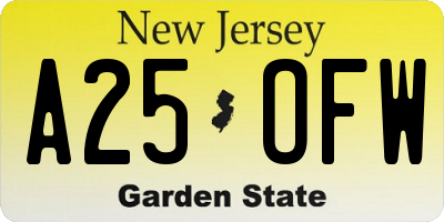 NJ license plate A25OFW