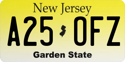 NJ license plate A25OFZ