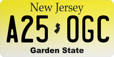 NJ license plate A25OGC
