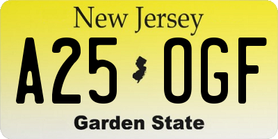 NJ license plate A25OGF