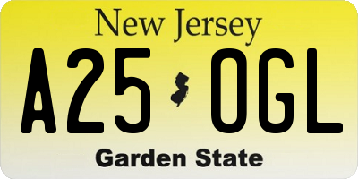 NJ license plate A25OGL
