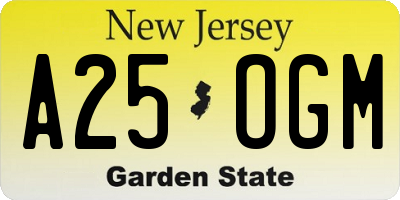 NJ license plate A25OGM