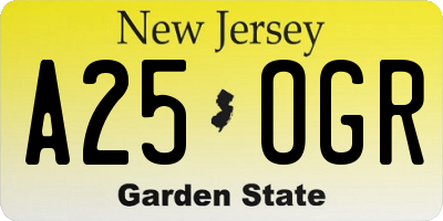 NJ license plate A25OGR