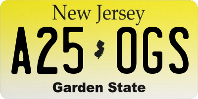 NJ license plate A25OGS