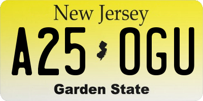 NJ license plate A25OGU