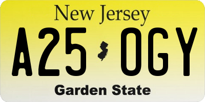 NJ license plate A25OGY